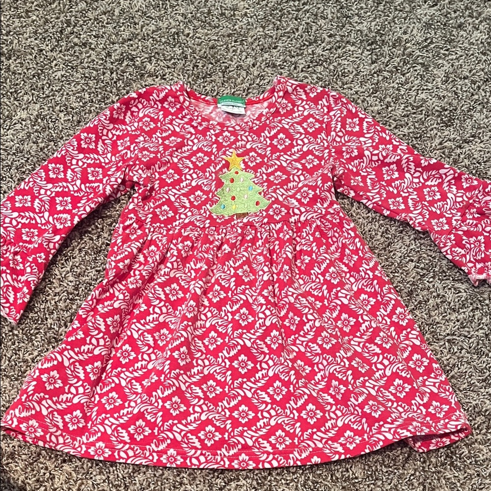 Red Patterned Dress with Christmas Tree Design
